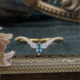 2 Prong Marquise & Round Cut Alexandrite Curved Wedding Band Stacking Ring